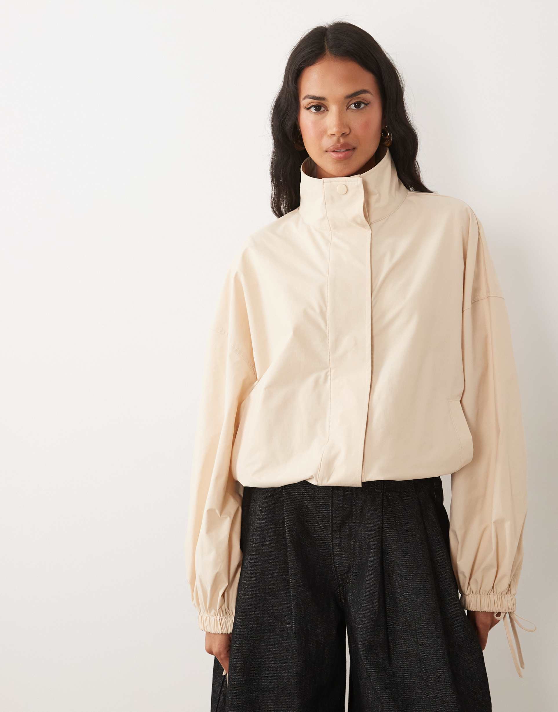 asos design windbreaker top with tie cuffs in camel