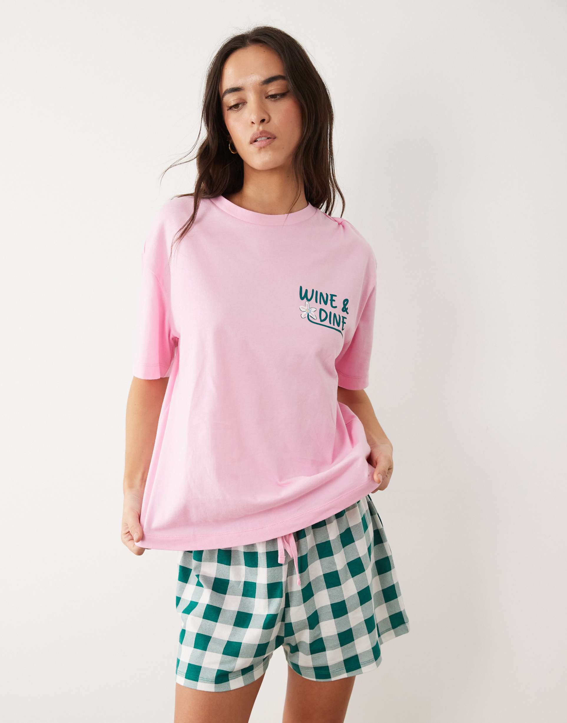 asos design wine & dine graphic short sleeve top and short pajama set