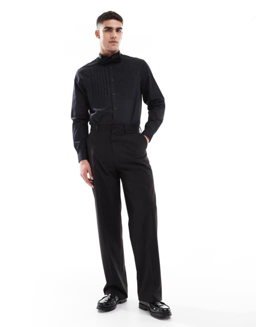 ASOS DESIGN wing collar formal regular shirt in black