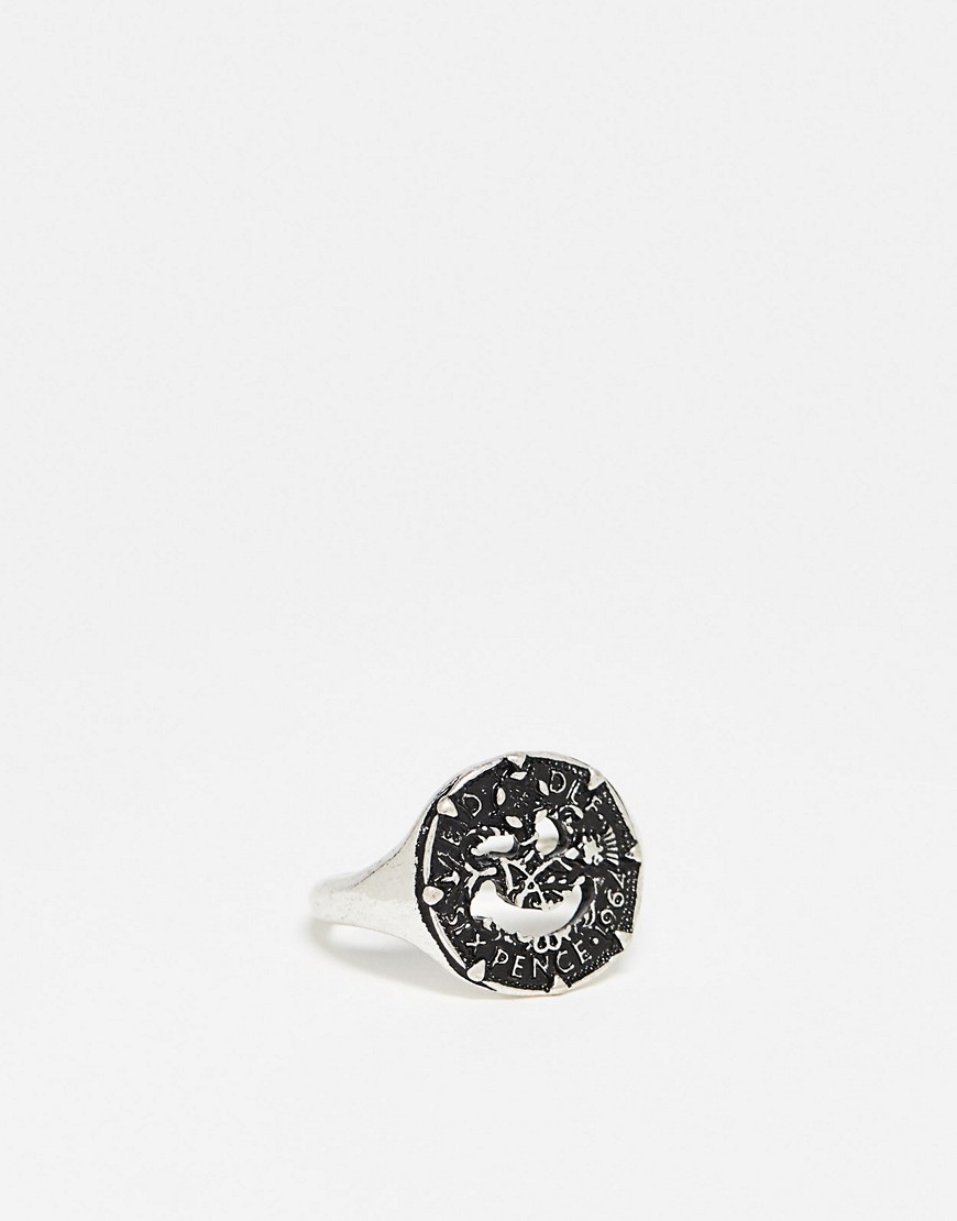 ASOS DESIGN winky face signet ring in silver tone