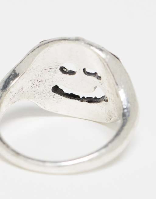 ASOS DESIGN winky face signet ring in silver tone, 3 of 4