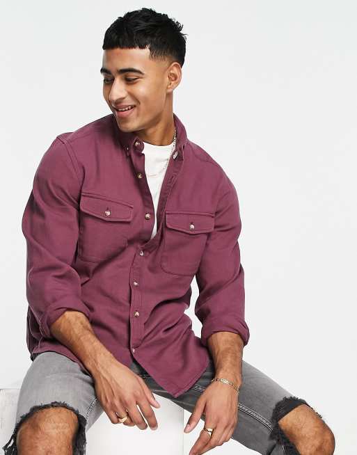 ASOS DESIGN – Winogronowa koszula wierzchnia z dwiema kieszeniami