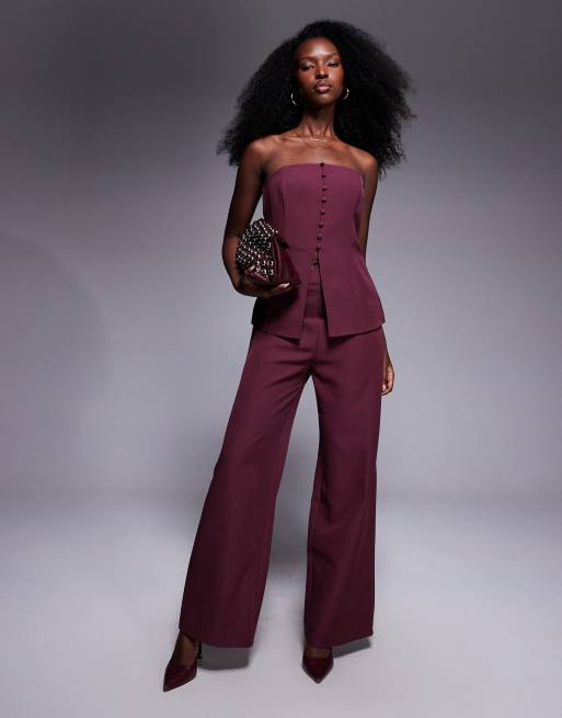 ASOS DESIGN – Winogronowe spodnie z prostymi nogawkami, część zestawu