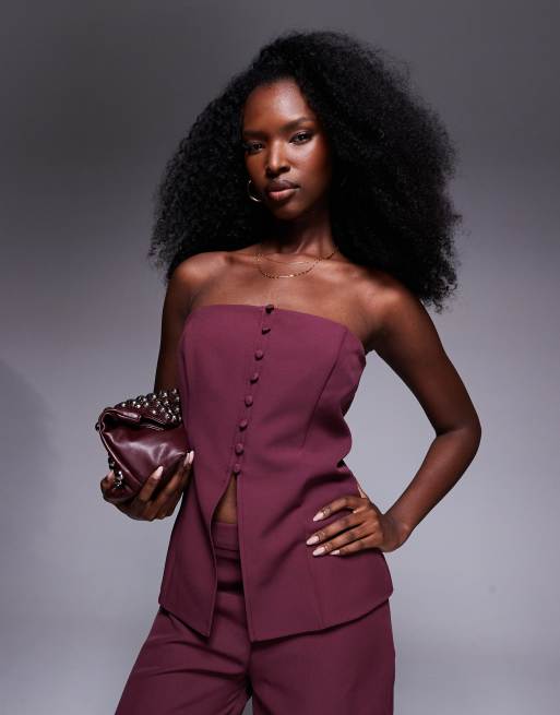 ASOS DESIGN – Winogronowy top bandeau z zapięciem na guziki z przodu, część zestawu