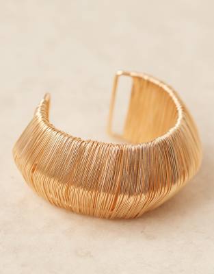 Asos Design Wire Wrapped Cuff Bracelet In Gold