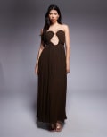 [ASOS DESIGN] ASOS DESIGN wired bandeau cutout elevated maxi dress with full skirt in chocolate-Brown 10 Chocolate
