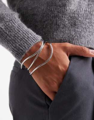 ASOS DESIGN wired cuff bracelet in silver tone