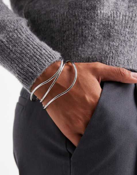 ASOS DESIGN wired cuff bracelet in silver tone - view 1