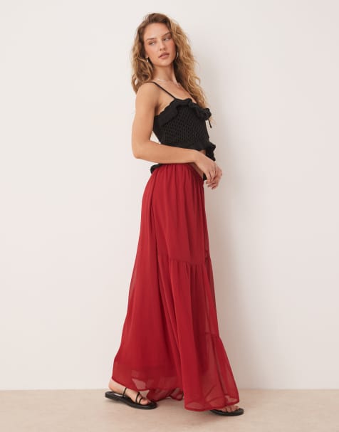 ASOS DESIGN floaty soft boho maxi skirt in cherry