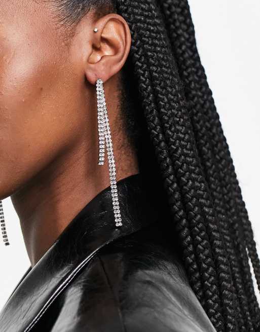 ASOS DESIGN – Wiszące kolczyki w srebrnym kolorze z kryształkami z przodu i z tyłu