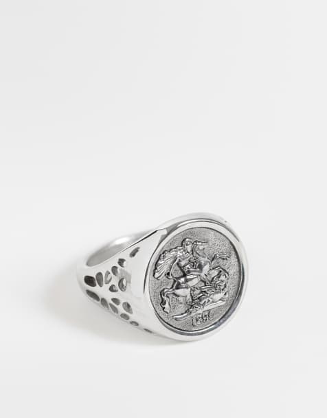 ASOS DESIGN wodoodporny pierścionek sygnetowy ze stali nierdzewnej st chris w postarzanym srebrze - view 1