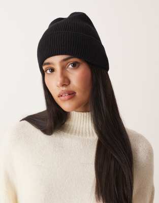 ASOS DESIGN - Wollmütze aus Feinstrick in Schwarz