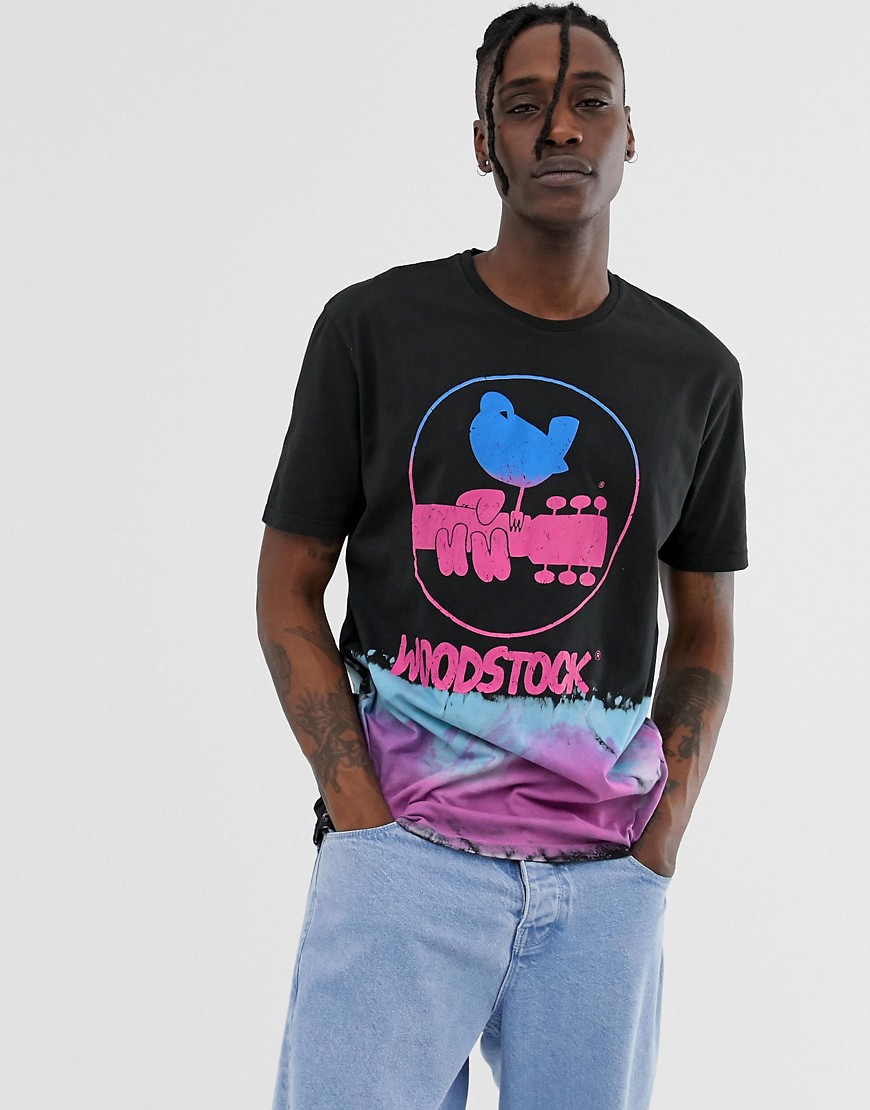 ASOS DESIGN – Woodstock – Batikfärgad avslappnad t-shirt med ombré-effekt-Svart