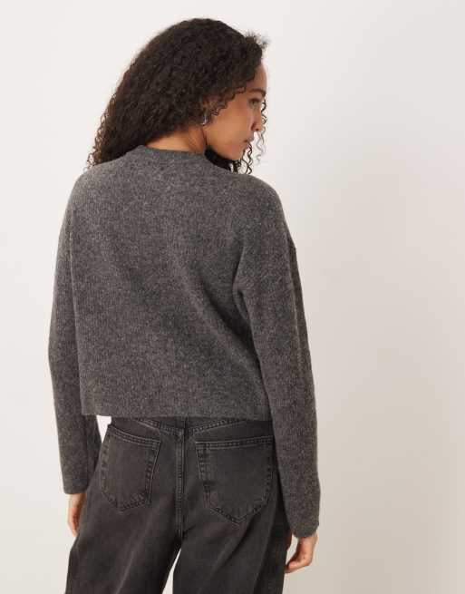 ASOS DESIGN wool and alpaca waisted cardigan in charcoal, 4 of 4