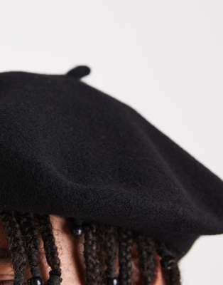 Asos Design Wool Beret In Black