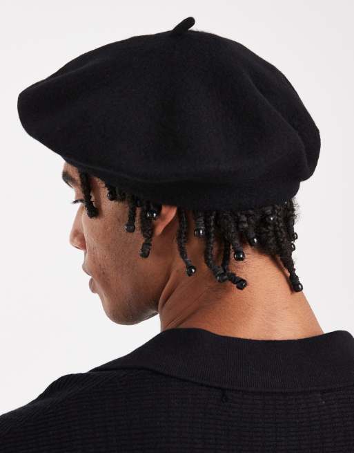 ASOS DESIGN wool beret in black