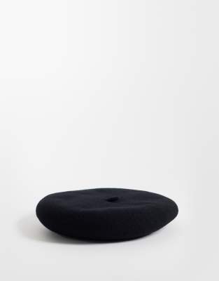 Asos Design Wool Beret In Black