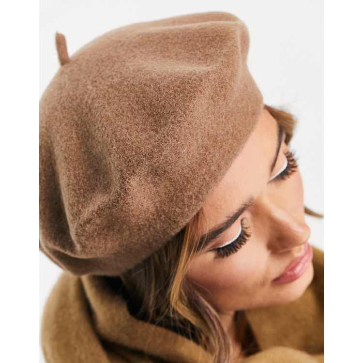 ASOS Design Wool Beret in camel-Neutral