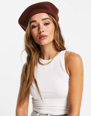 ASOS DESIGN wool beret in dark brown
