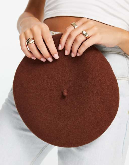 ASOS DESIGN wool beret in dark brown , 4 of 4