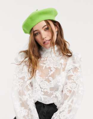 ASOS DESIGN WOOL BERET IN LIME-GREEN 
