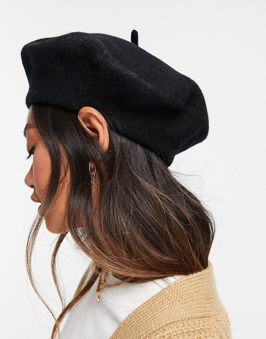 ASOS DESIGN wool beret with improved fit in black
