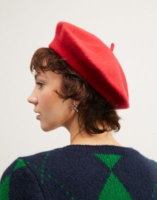 ASOS DESIGN wool beret with improved fit in red - ASOS Price Checker
