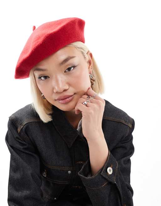 ASOS DESIGN wool beret with improved fit in red | ASOS