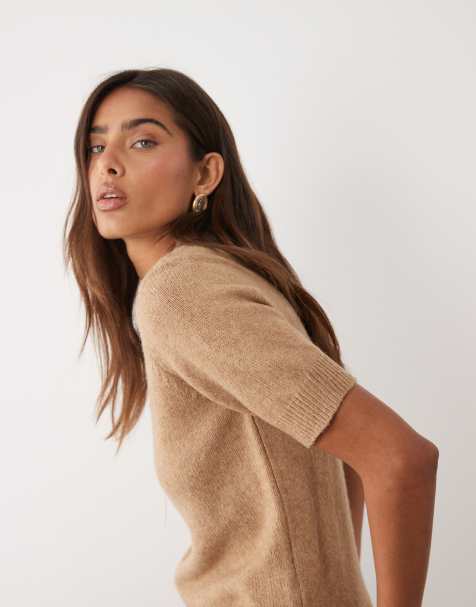 ASOS DESIGN wool blend baby tee in mushroom - view 1