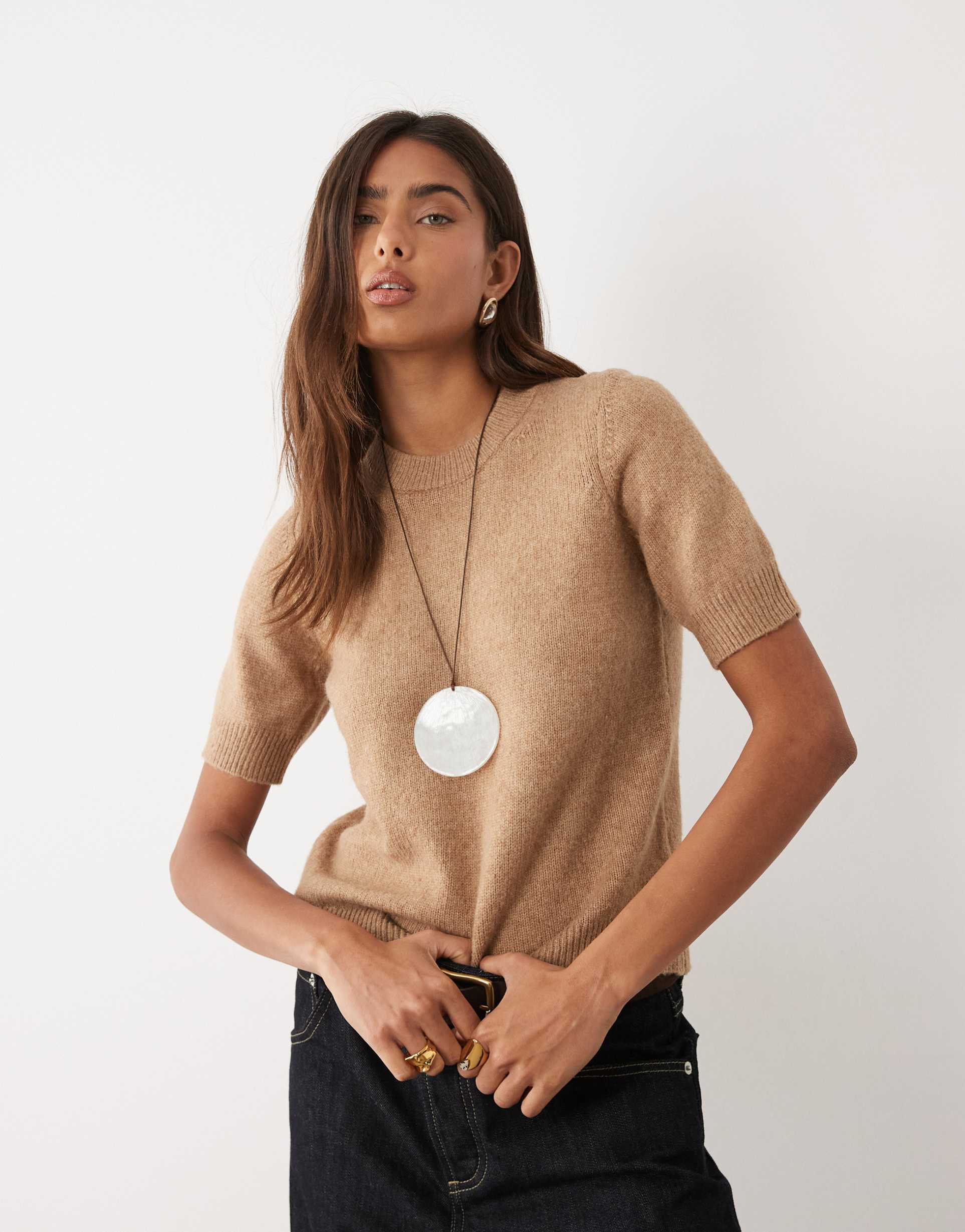 asos design wool blend baby tee in mushroom