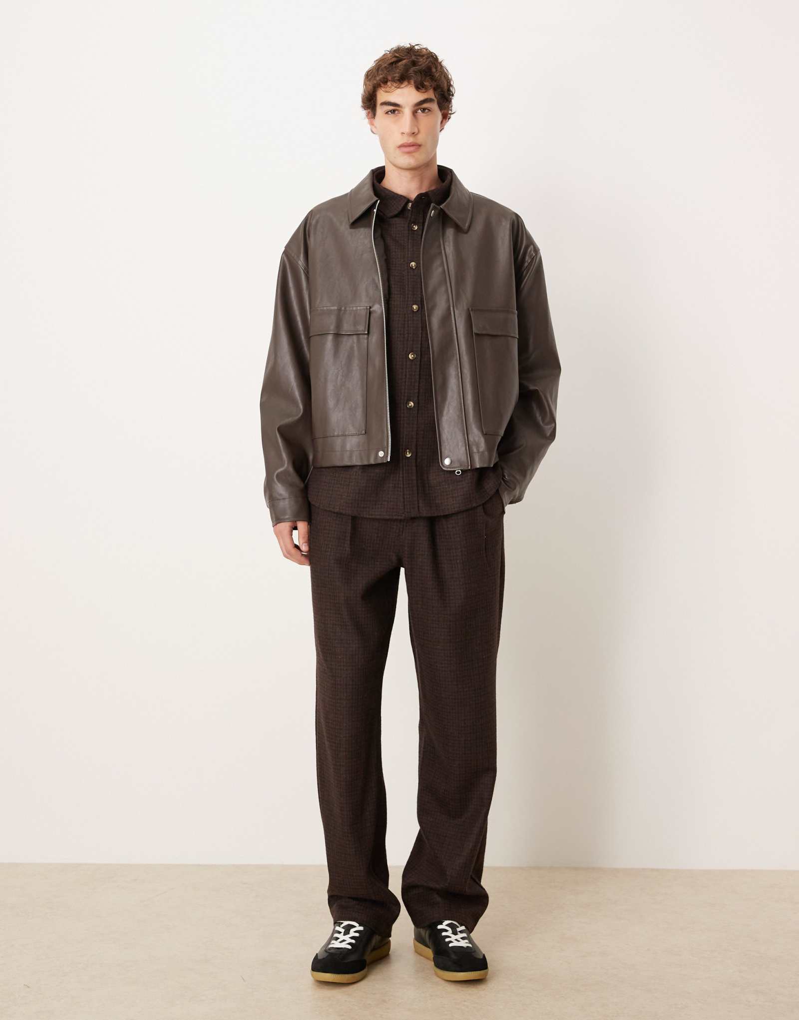 Дизайнерские мешковатые брюки из полушерстяной ткани ASOS в коричневую клетку - часть комплекта