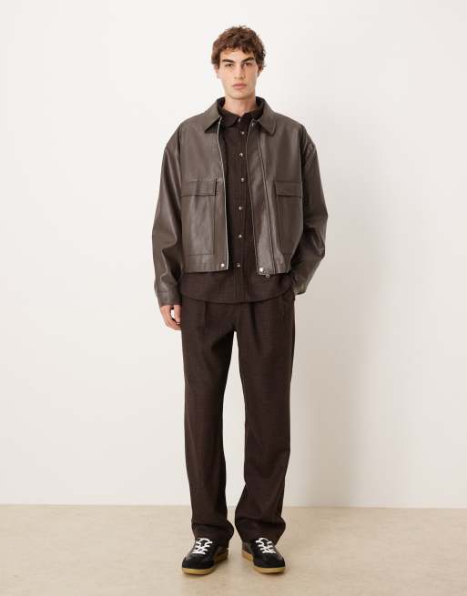 ASOS DESIGN wool blend baggy pants in brown plaid - part of a set, 2 of 5