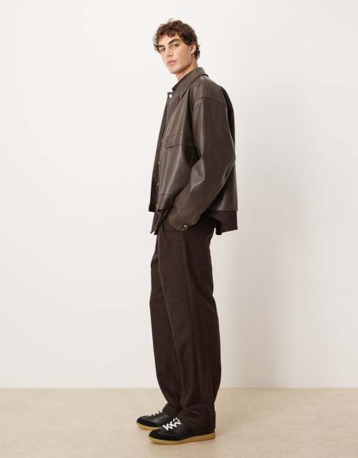 ASOS DESIGN wool blend baggy pants in brown plaid - part of a set, 3 of 5