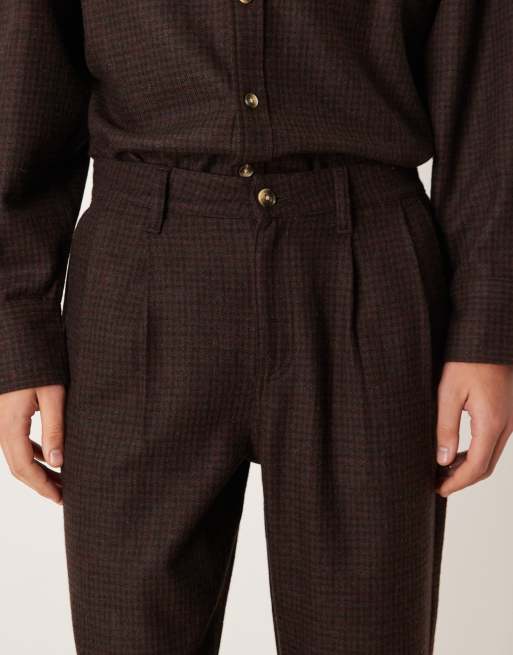 ASOS DESIGN wool blend baggy pants in brown plaid - part of a set, 5 of 5