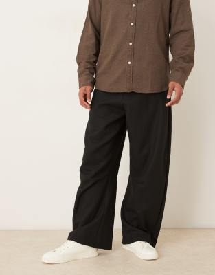 Asos Design Wool Blend Barrel Leg Dress Pants In Black