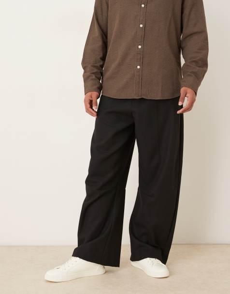 ASOS DESIGN wool blend barrel leg dress pants in black twill - view 1