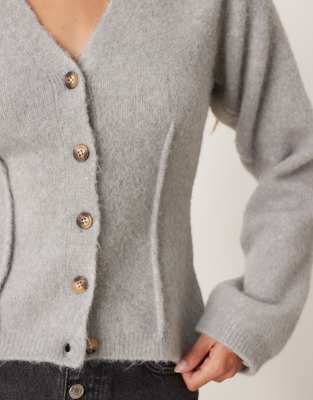 Asos Design Wool Blend Cardigan With Exposed Waist Seams In Gray
