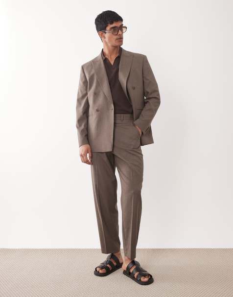 ASOS DESIGN carrot suit trousers in brown with wool