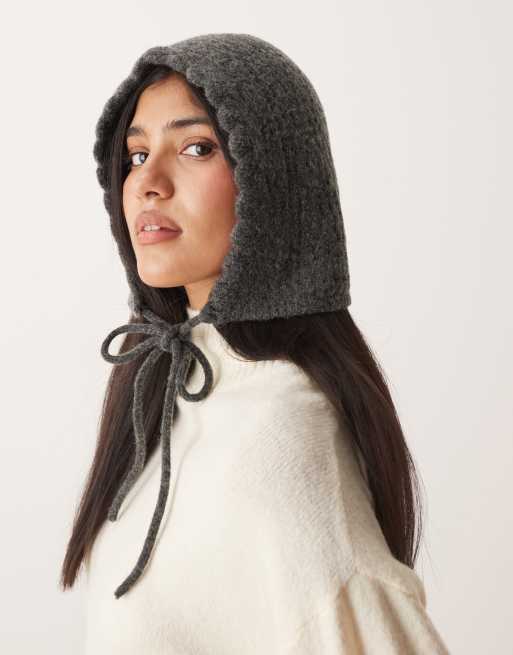 ASOS DESIGN wool blend crochet tie hood