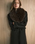 [ASOS DESIGN] ASOS DESIGN wool blend dad coat with faux fur collar in chocolate-Black M Chocolate