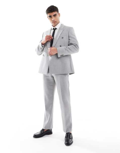 ASOS DESIGN wool blend double breasted regular suit in grey basketweave - view 1