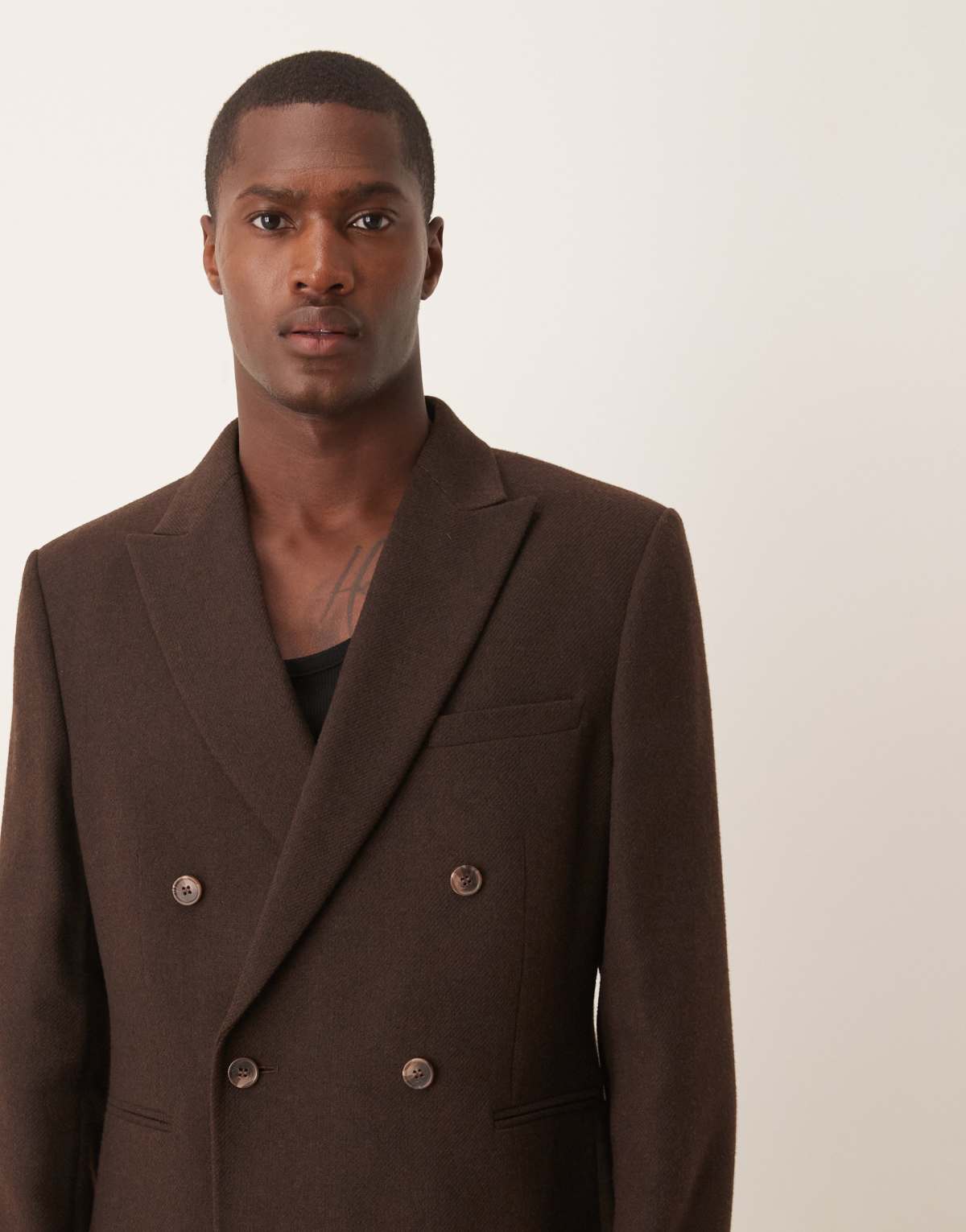 ASOS DESIGN wool blend double breasted regular suit jacket in brown