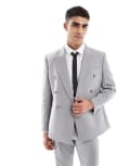 [ASOS DESIGN] ASOS DESIGN wool blend double breasted regular suit jacket in grey basketweave Chest 38 Regular Mid grey