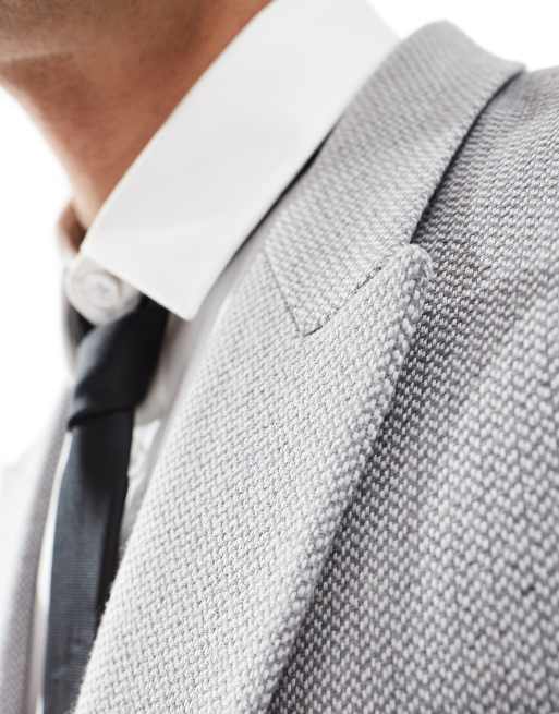 ASOS DESIGN wool blend double breasted regular suit jacket in grey basketweave, 5 of 5