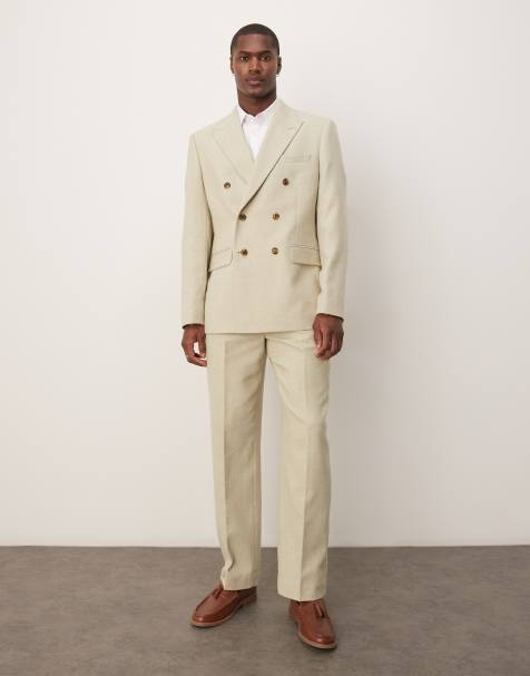 ASOS DESIGN wool blend double breasted regular suit jacket in light green - view 1