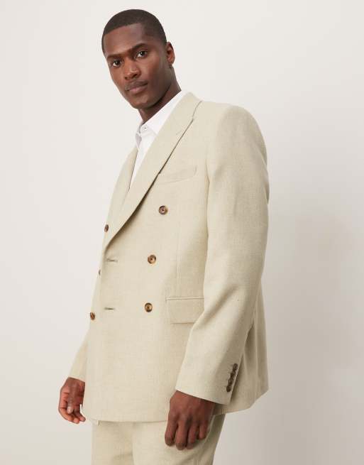ASOS DESIGN wool blend double breasted regular suit jacket in light green, 3 of 5