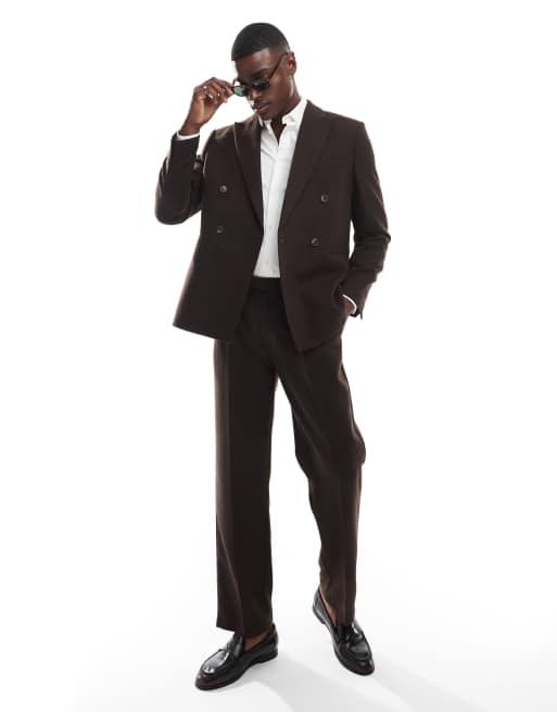 ASOS DESIGN wool blend double breasted regular suit set in brown