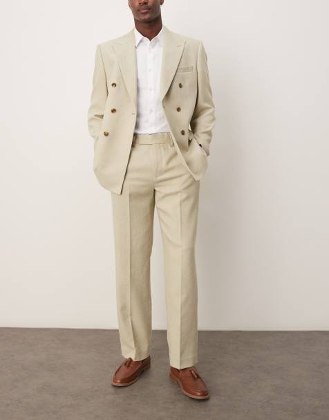 ASOS DESIGN wool blend double breasted regular suit set in light green - view 1
