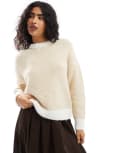 [ASOS DESIGN] ASOS DESIGN wool blend fluffy knitted jumper in buttermilk with contrast ecru-Yellow M YELLOW