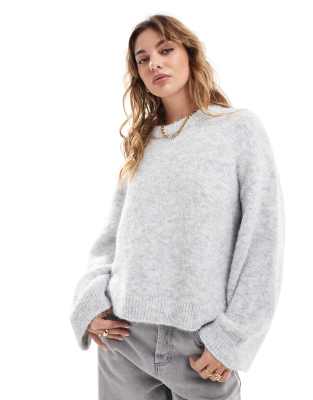 Asos Design Wool Blend Fluffy Wide Sleeve Oversized Sweater In Ice Gray-blue